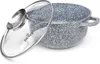 A speckled gray pot with a clear glass lid rests on a white surface. Produktbild-Vorschau