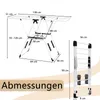 Diagrams showing the dimensions of a white drying rack. Podgląd zdjęcia produktu