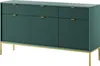 A teal sideboard with gold accents and legs, presented on a white background.