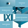 Collage of close-up images highlighting features of a blue console table. Náhľad obrázku produktu