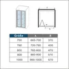 A diagram and a table showing dimensions for a shower enclosure. Produktbild-Vorschau