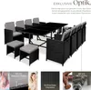 A rattan dining set with chairs and a table, presented with marketing text and close-up details. Náhled obrázku produktu
