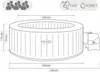Diagram of an inflatable hot tub with dimensions and capacity information. Náhľad obrázku produktu