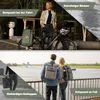 Collage of images showing a woman with a bicycle and a backpack, a couple by a river with backpacks, and a person carrying a bag. Produktbild-Vorschau