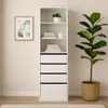 A white storage unit with drawers and shelves, next to a large potted plant. Produktbild-Vorschau