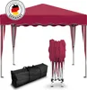 A red gazebo tent is shown set up, with a folded tent and a carrying bag in the foreground. Produktbild-Vorschau
