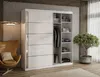 A modern bedroom or living room setting with a white sliding door wardrobe, a leather armchair, and a potted plant. Produktbild-Vorschau