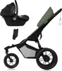 A black and green stroller with a detachable car seat and adapter, shown against a white background. Náhled obrázku produktu