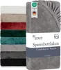 A stack of folded fitted sheets in various colors, with one sheet prominently displayed and labeled. Anteprima dell’immagine prodotto