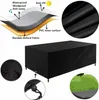 A collage of images showing a black outdoor furniture cover, its layered material, and a close-up of its fabric texture. Produktbild-Vorschau