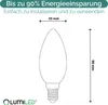 Diagram of a light bulb with dimensions and text indicating energy savings and ease of use. Náhled obrázku produktu