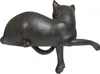 A dark gray decorative cat figurine lying down, viewed from the back. Anteprima dell’immagine prodotto