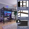 A loft bed with a desk and shelving, set up in a modern bedroom with colorful LED lighting. Podgląd zdjęcia produktu