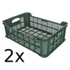 A green plastic crate is shown from a diagonal angle against a white background. Produktbild-Vorschau