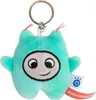 A teal plush keychain toy with a face and a red tag. Produktbild-Vorschau