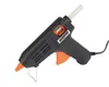A black and orange hot glue gun with a white glue stick inserted, shown against a white background. Produktbild-Vorschau