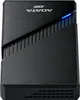 A black external SSD with a blue LED light. Voir les images du produit