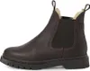 A single brown leather boot with shearling lining is shown from the side against a white background. Produktbild-Vorschau