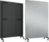 Two rolling screens, one black and one mirrored, are shown side-by-side against a white background. Produktbild-Vorschau