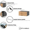 Collage of product features and details for a hanging nightstand. Produktbild-Vorschau