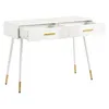 A white vanity table with two drawers and gold accents is shown against a white background. Podgląd zdjęcia produktu