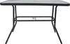A rectangular glass-top table with a black metal frame and legs, shown against a white background. Produktbild-Vorschau