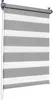 A close-up, studio shot of a grey and white striped roller blind hanging vertically. Produktbild-Vorschau