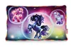 A rectangular pillow with a colorful space-themed design featuring three cartoon ponies inside bubbles against a starry background. Voir les images du produit