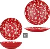 A collage of red Christmas-themed plates and bowls. Produktbild-Vorschau