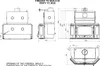 Technical drawing of a firebox with dimensions and labels. Voir les images du produit