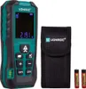 A Vonroc laser distance measurer, its carrying pouch, and two batteries are displayed on a white background. Produktbild-Vorschau
