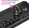 A close-up, angled view of a black phone case with an integrated rotating ring stand. The image highlights the 100 and 360-degree rotation feature with text and arrows. Anteprima dell’immagine prodotto