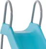 Close-up view of the top section of a blue plastic slide with gray handles. Náhled obrázku produktu