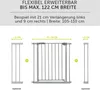 Diagram showing how to assemble a baby gate with extensions. Voir les images du produit