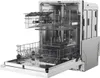 An open dishwasher with two racks pulled out, showing the interior baskets and spray arms. Voir les images du produit
