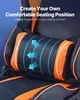 Close-up of a chair's lumbar support pillow with graphic overlays indicating airflow and text highlighting comfort features. Podgląd zdjęcia produktu