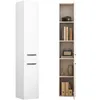 A tall, narrow white cabinet is shown next to its open interior, revealing shelves with various decorative items and books. Náhľad obrázku produktu
