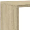 A close-up view of the corner of a wooden shelf. Produktbild-Vorschau