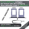 A product image showing a SIM card tray and ejector tool for an iPhone 13 Pro/Max, with accompanying text and graphics. Produktbild-Vorschau