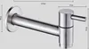 A stainless steel wall-mounted faucet with dimensions indicated. Produktbild-Vorschau
