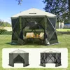 A VEVOR gazebo set up in a grassy backyard with a table and chairs inside. Náhled obrázku produktu