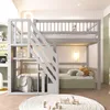 A children's bedroom with a bunk bed, desk, and rug. Produktbild-Vorschau