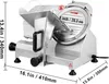 A commercial meat slicer is shown from a side-angle with dimensions indicated. Produktbild-Vorschau