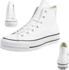 A collage of three images showing a pair of white Converse Chuck Taylor All Star Lift Leather High sneakers from different angles. Produktbild-Vorschau
