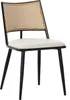 A single chair with a black metal frame, a woven rattan back, and a cream-colored seat, isolated on a white background. Produktbild-Vorschau