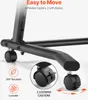 Close-up of the base of a black metal stand with wheels, highlighting its mobility features. Podgląd zdjęcia produktu