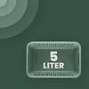 A green storage basket with '5 LITER' printed on it, set against a solid green background with abstract circular shapes in the upper left corner. Voir les images du produit