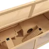 Interior view of a wooden small animal cage with multiple levels and accessories. Voir les images du produit