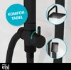 Close-up of a black matte shower system with inset images highlighting the shower heads. Produktbild-Vorschau