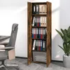 A tall, narrow wooden cabinet filled with binders and storage boxes, placed in an office setting next to a chair and a plant. Anteprima dell’immagine prodotto